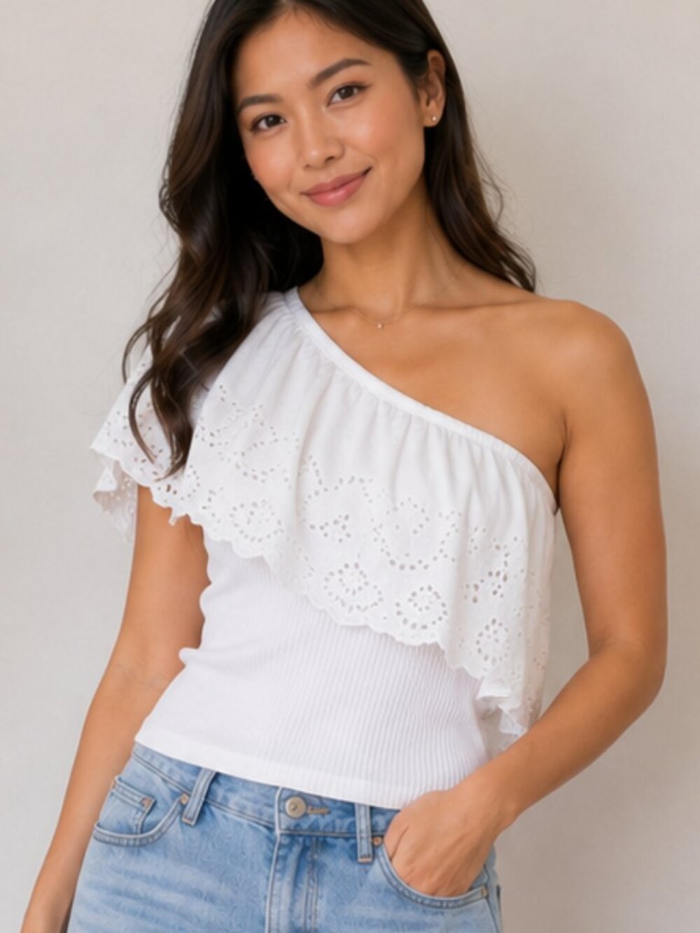 🤍 Old Navy White Ribbed One-Shoulder Tank Top | Size XS Petite (XSP)